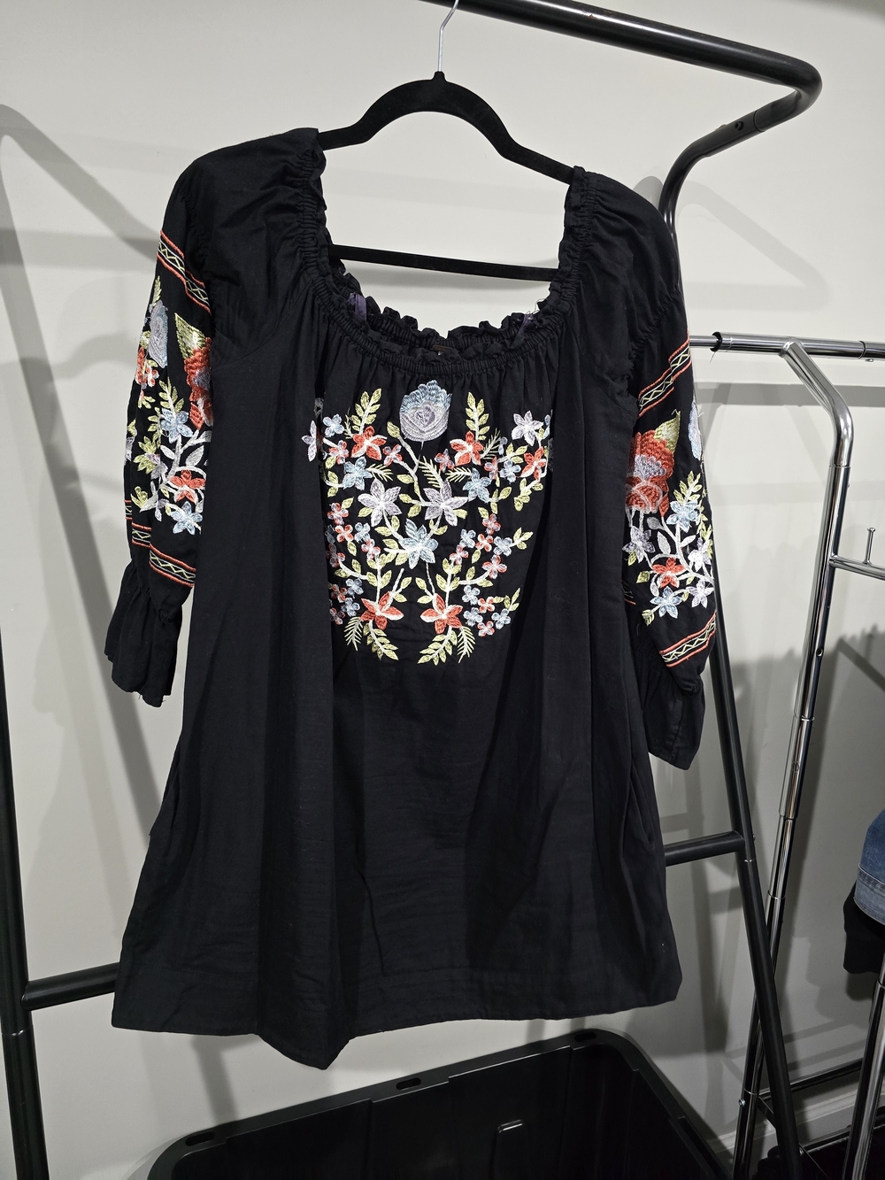 Free People Black Embroidered Floral Dress